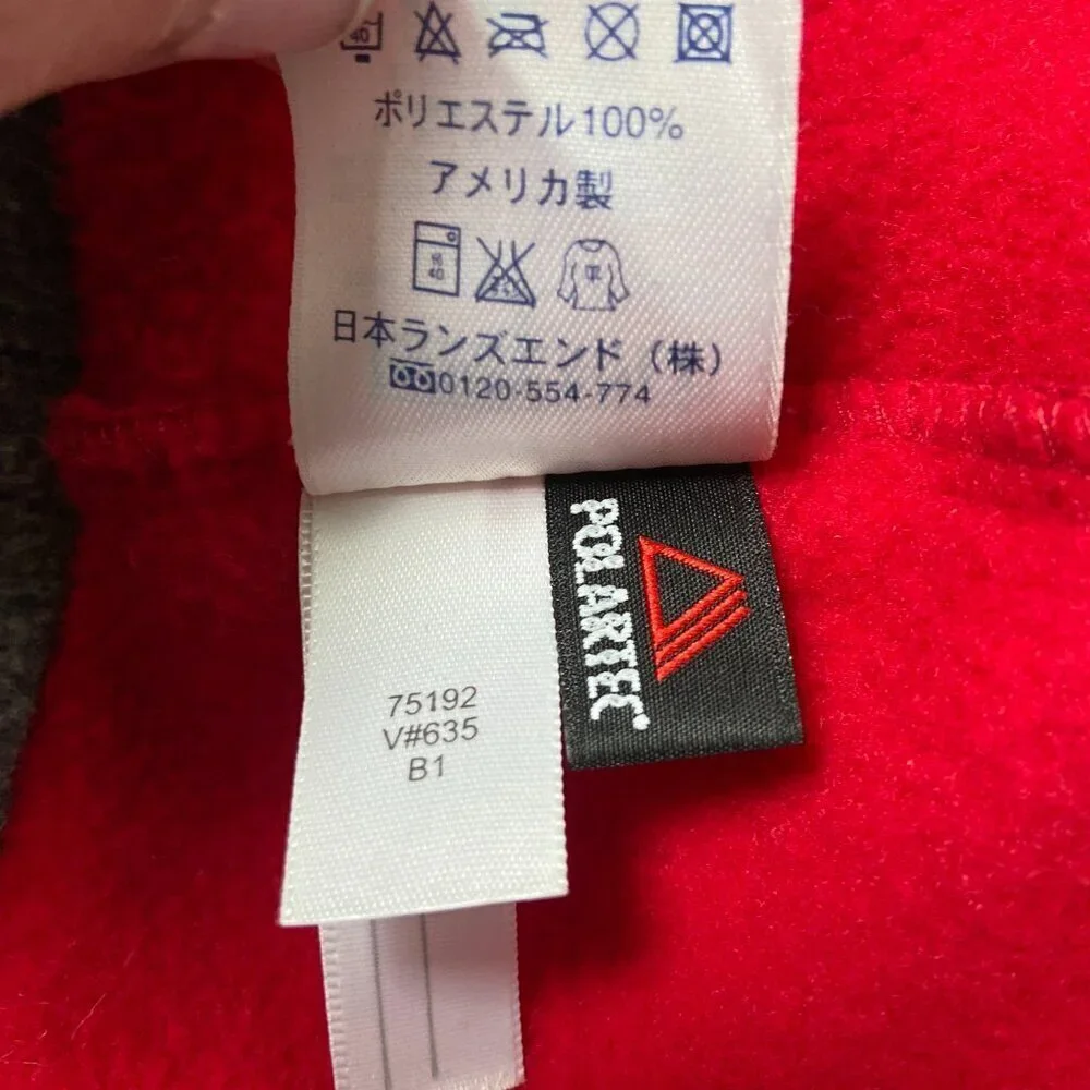 Lands' End Pom Pom Fleece Beanie Red Gray Size Small